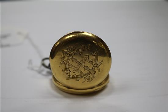 An 18ct gold half hunter fob watch.